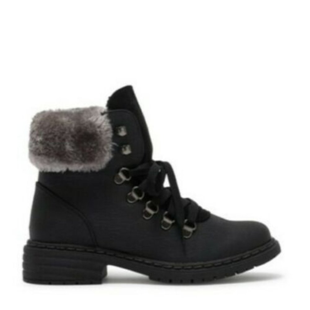 New Wanted Carson Faux Fur Trimmed Lace Up Hiker Boots Black Sz 7.5
